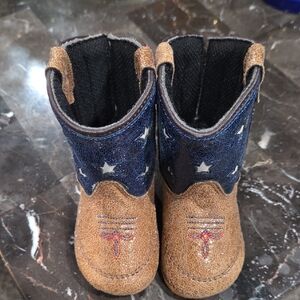 Kids Brown and Blue Star Cowboy Boots
